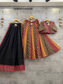 Kalamkari Printed Cotton Lehenga With Blouse And Dupatta-ISKWNAV24064626