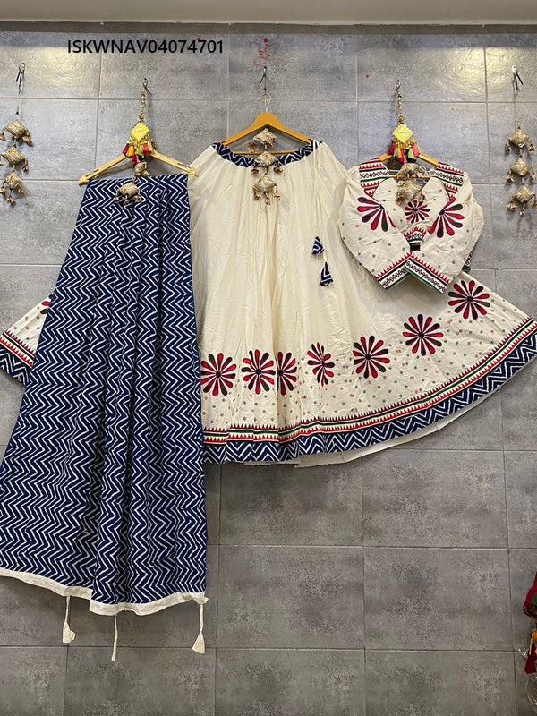 Khadi Cotton Lehenga With Blouse And Modal Dupatta-ISKWNAV04074701