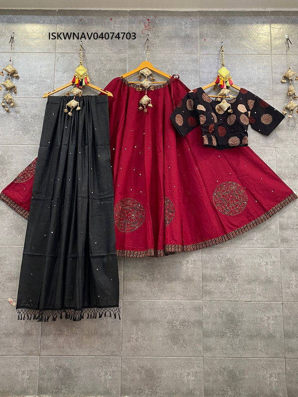 Ajrakh Printed Cotton Lehenga With Blouse And Dupatta-ISKWNAV04074703