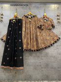 Kalamkari Printed Cotton Lehenga With Blouse And Dupatta-ISKWNAV04074706