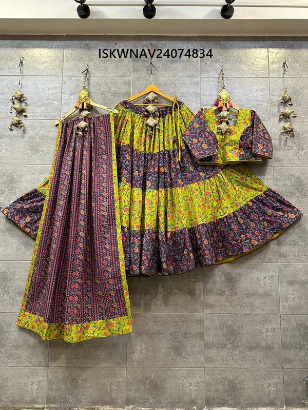 Printed Cotton Lehenga With Blouse And Dupatta-ISKWNAV24074834