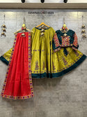 Block Printed Jam Satin Cotton Lehenga With Blouse And Dupatta-ISKWNAV24074835