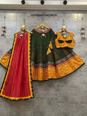 Printed Khadi Cotton Lehenga With Blouse And Dupatta-ISKWNAV24074836