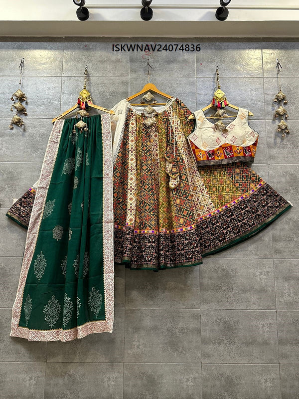 Printed Khadi Cotton Lehenga With Blouse And Dupatta-ISKWNAV24074836