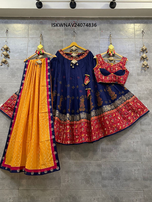 Printed Khadi Cotton Lehenga With Blouse And Dupatta-ISKWNAV24074836