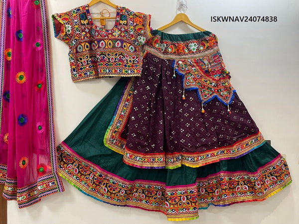 Embroidered Cotton Lehenga With Blouse And Chiffon Dupatta-ISKWNAV24074838