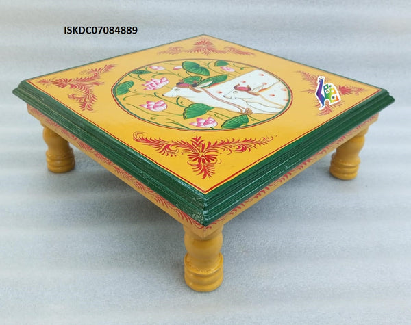 Hand Painted Artwork Square Shape Chowki-ISKDC07084889