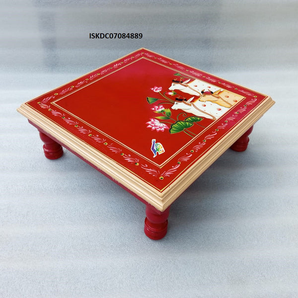 Hand Painted Artwork Square Shape Chowki-ISKDC07084889