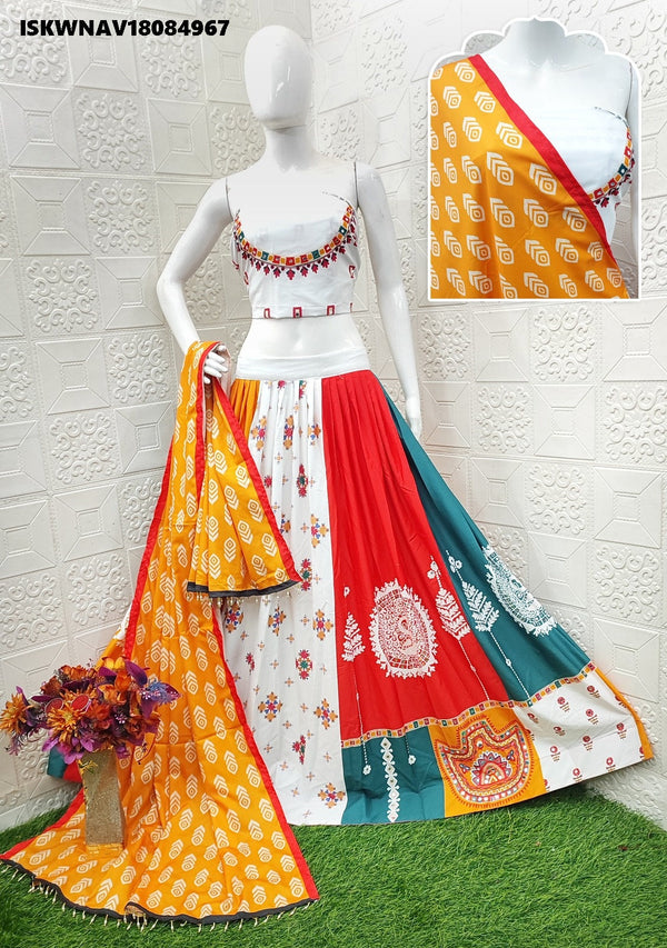 Printed Maslin Cotton Lehenga With Blouse And Dupatta-ISKWNAV18084967