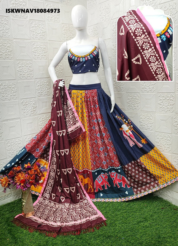 Digital Printed Maslin Cotton Lehenga With Blouse And Dupatta-ISKWNAV18084973