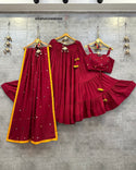 Rayon Cotton Lehenga With Sleeveless Blouse And Dupatta-ISKWNAV24085030