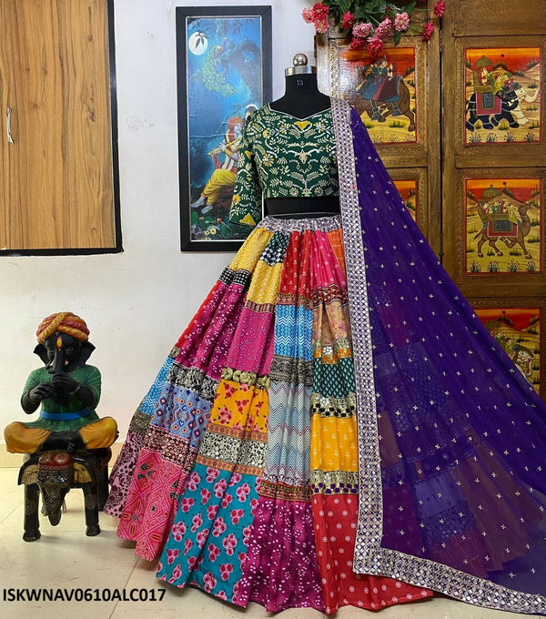 Digital Printed Maslin Cotton Lehenga With Blouse And Dupatta-ISKWNAV0610ALC017