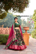 Foil Printed Tussar Silk Lehenga With Blouse And Dupatta-ISKWLH01024915