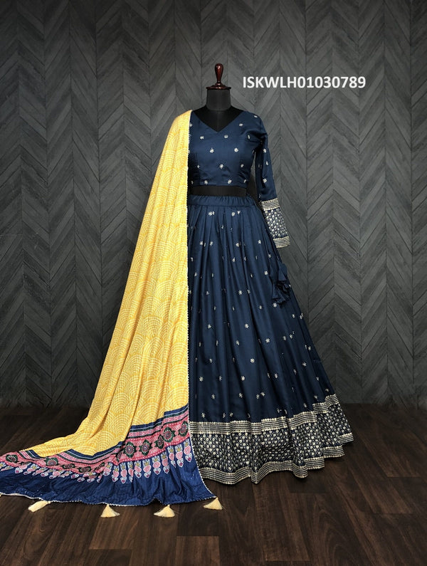 Embroidered Silk Lehenga With Blouse And Digital Printed Maslin Dupatta-ISKWLH01030789